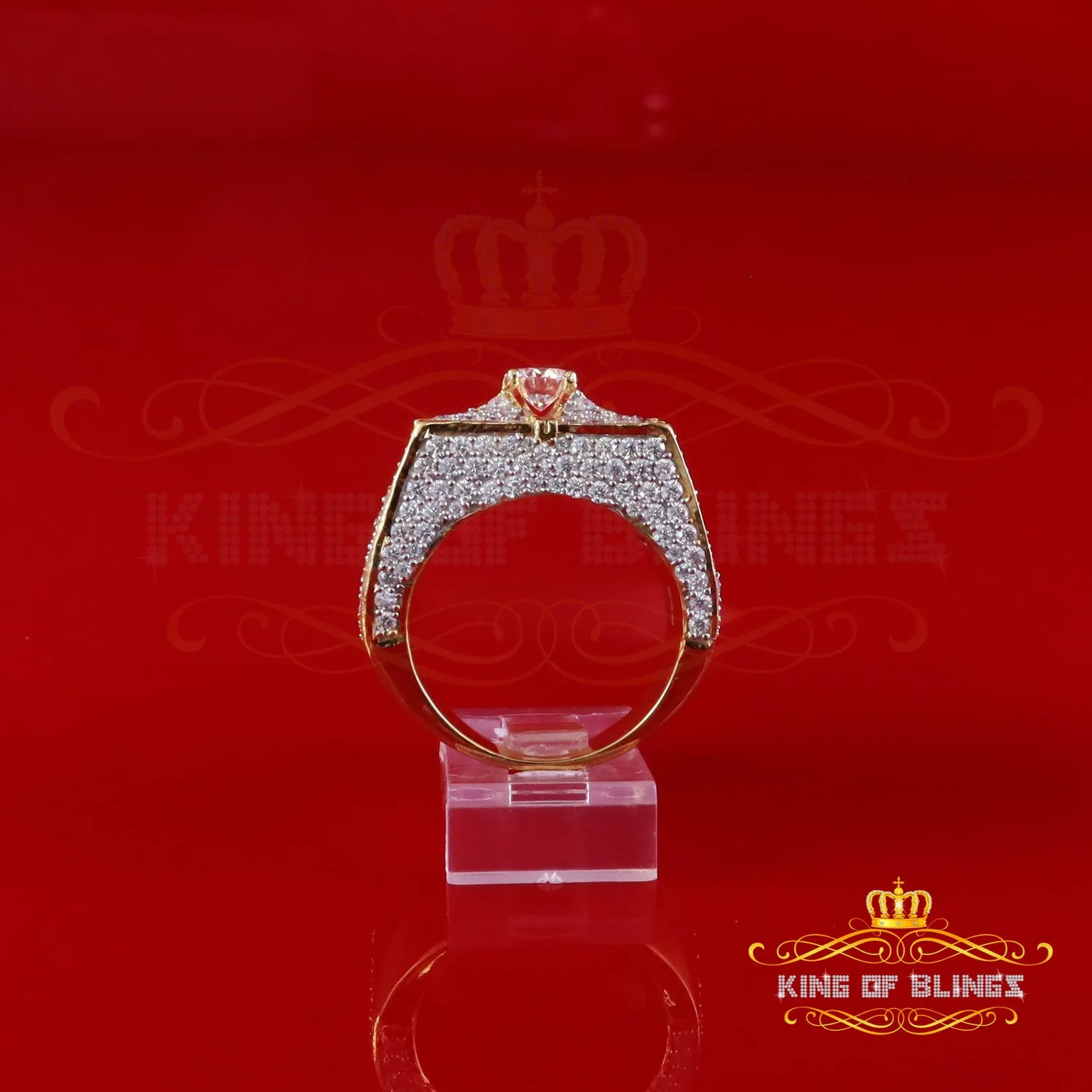 King of Bling's 925 Yellow Sterling Silver 7.00ct VVS 'D' Moissanite Square Men's Rings Size 10