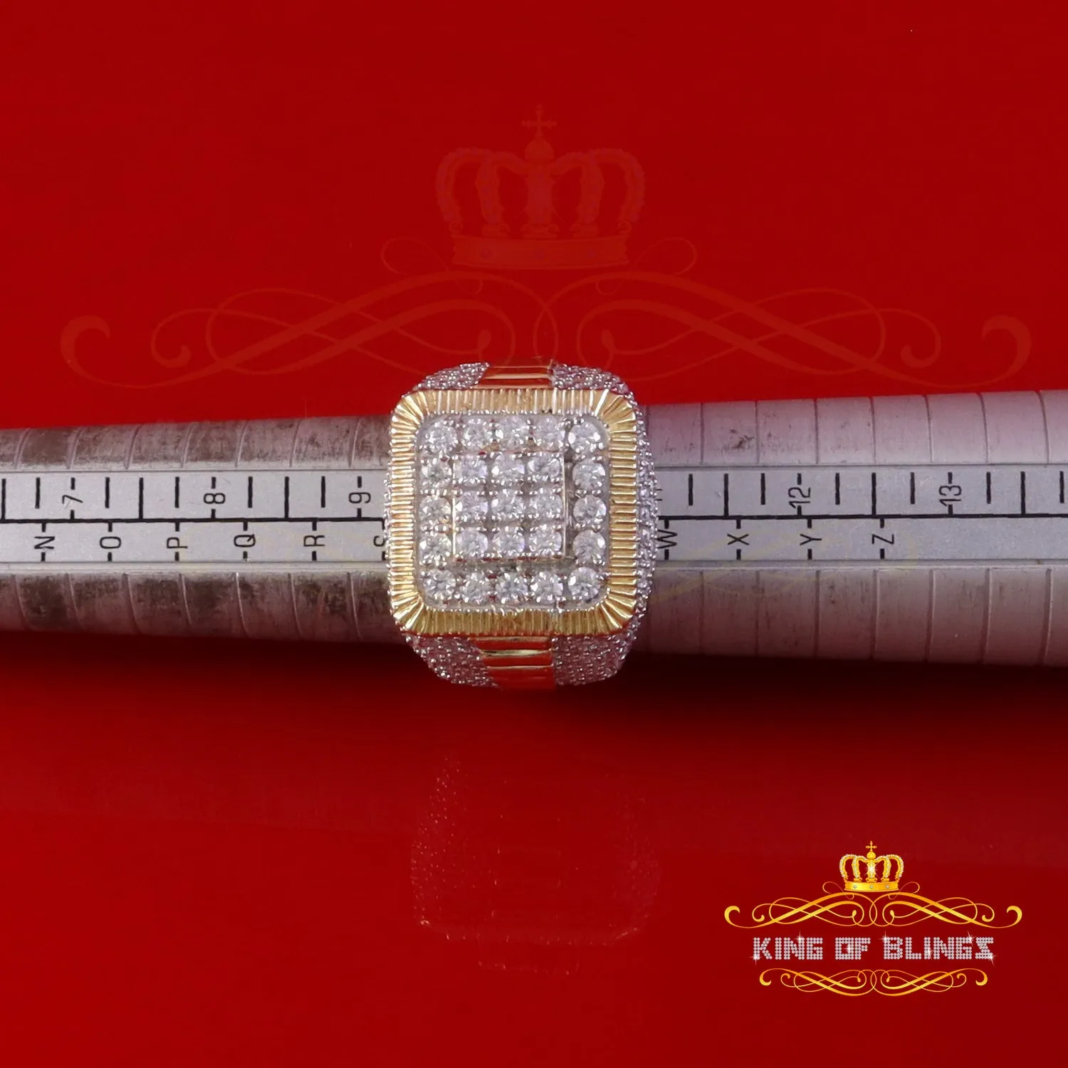 King of Bling's Men's 925 Sterling Silver 6.50ct VVS 'D' Moissanite Square Yellow Rings Size 10