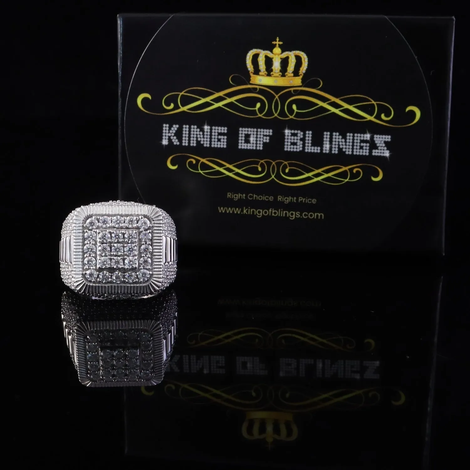 King of Bling's Men's/Womens 925 Silver White 6.50ct VVS 'D' Moissanite Square floralRings Size