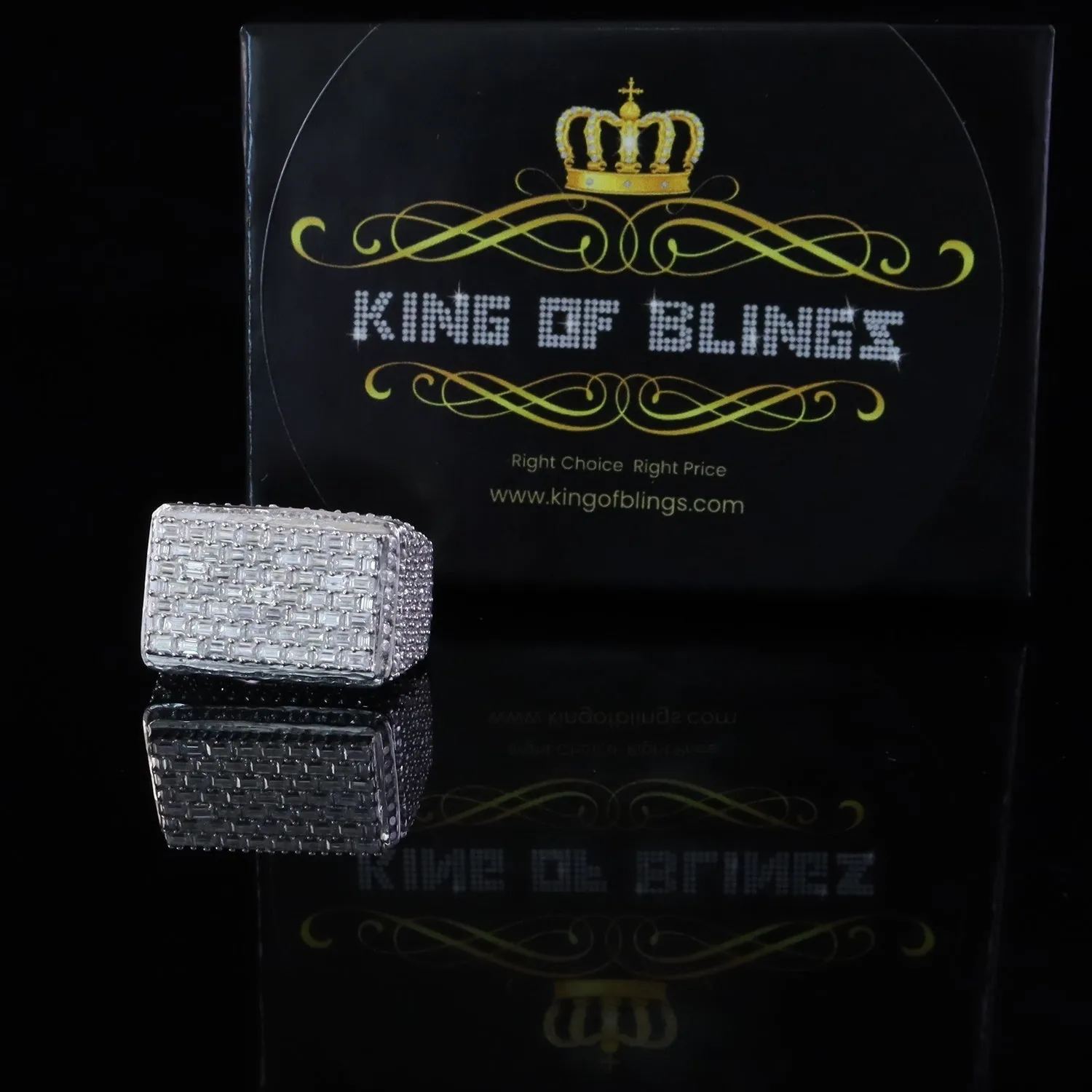 King of Bling's Men's/Womens 925 White Silver 6.50ct VVS 'D' Moissanite Rectangle Rings Size 10