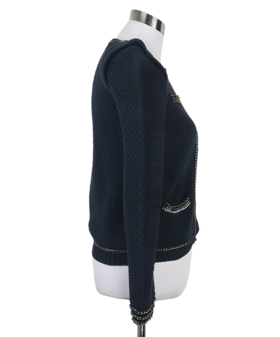 Maje Navy Cardigan w/ Metallic Chain Trim sz 6