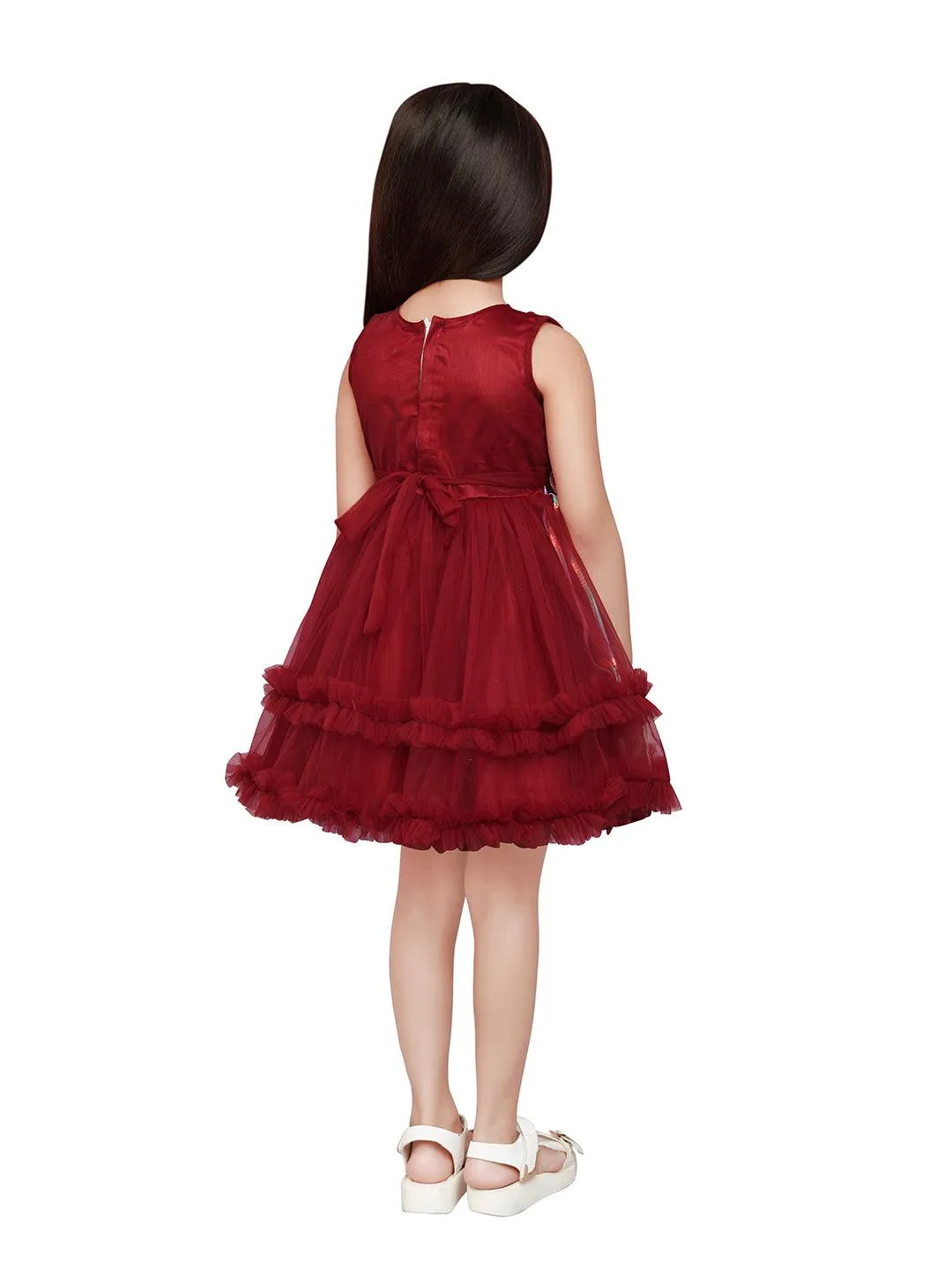 Maroon Coloured Stripe Style Pattern Frock For Girls