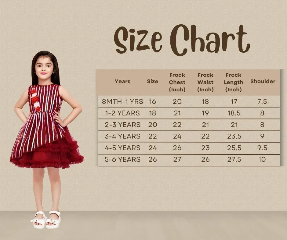 Maroon Coloured Stripe Style Pattern Frock For Girls