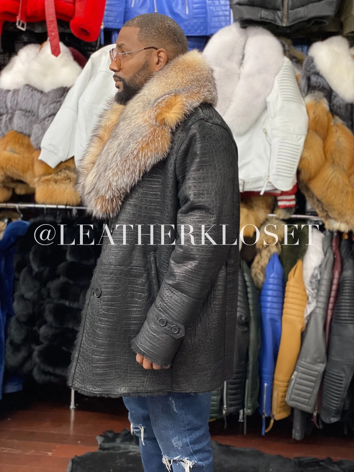 Men's London Shearling Croco With Fox Collar