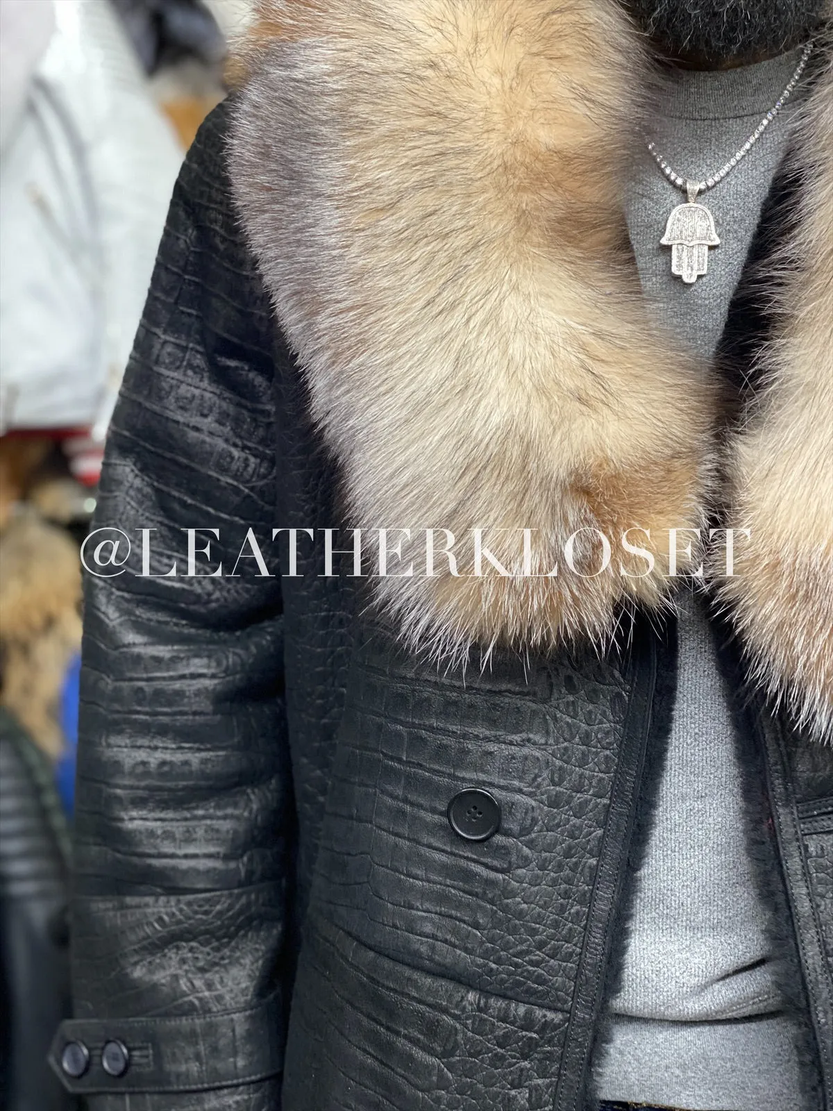 Men's London Shearling Croco With Fox Collar