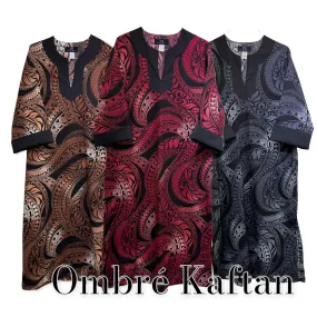 Men's Muumuu Kaftan | Ombre Bronze, Blue, Red, Black Tapa Print | Long Shirt