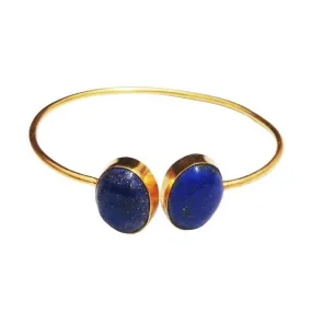 Natural Blue Lapis Lazuli Birthstone Bezel Set Women Fashion Bangle