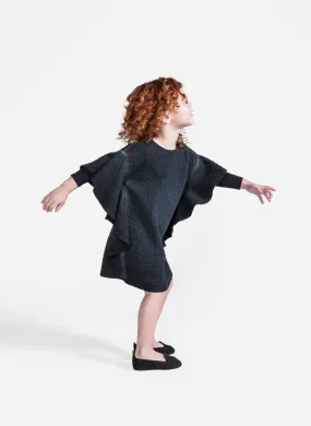 OMAMImini Quilted terry cape sleeve dress in Vintage Black