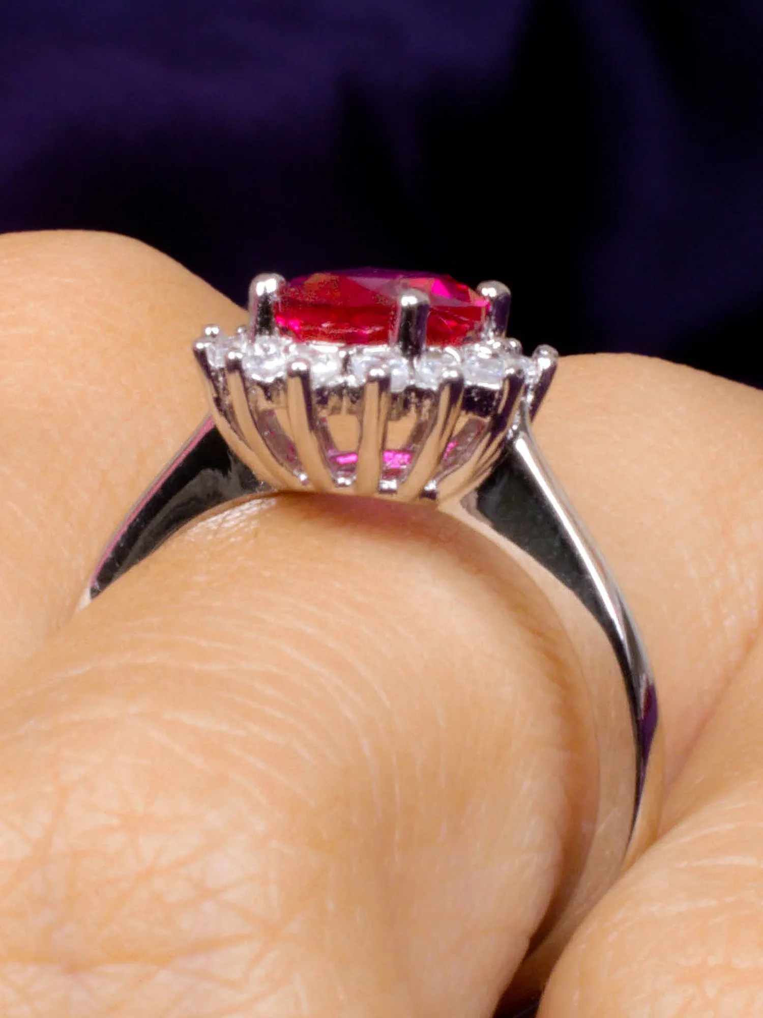 Oval Red Ruby Silver Ring