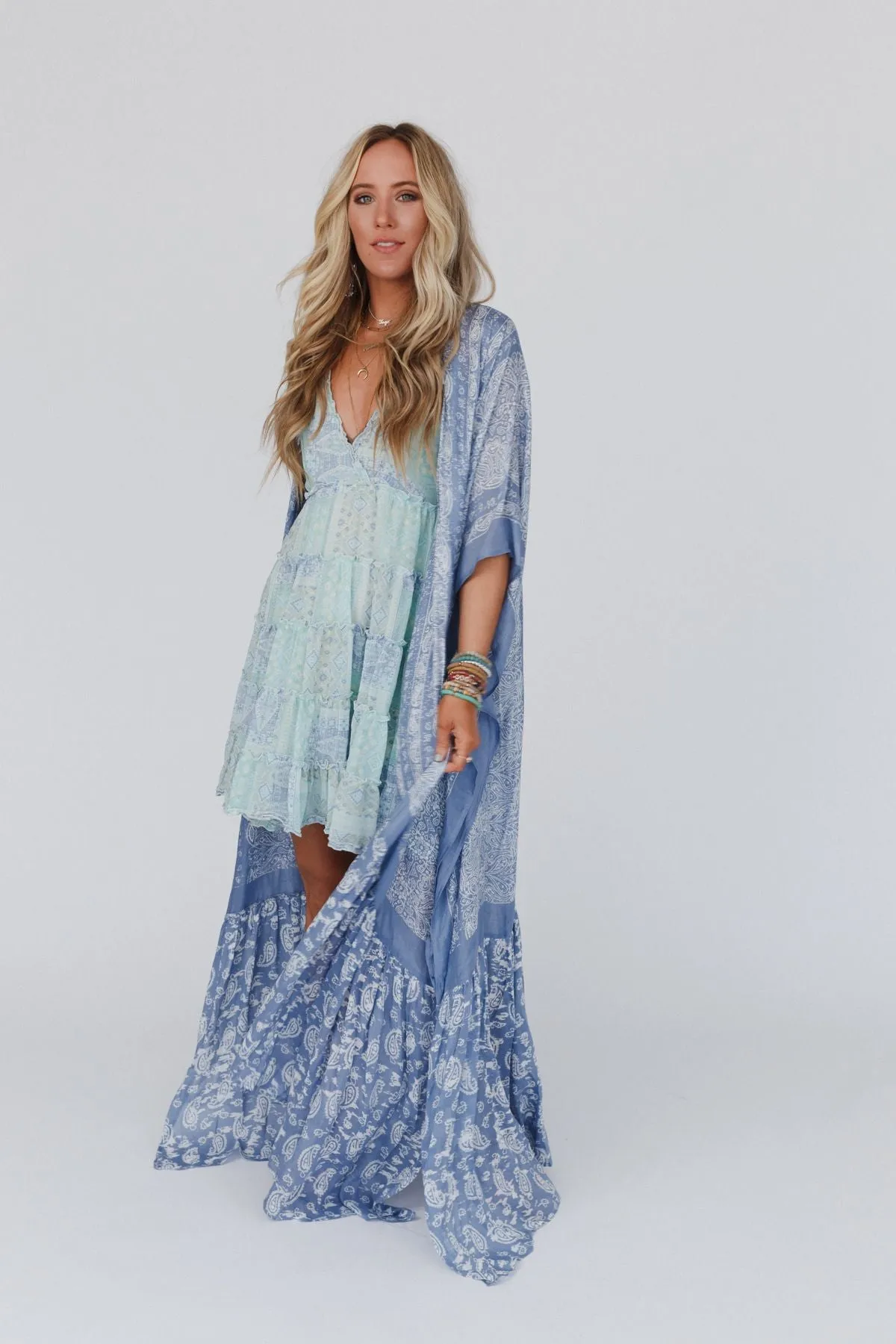 Paisley Tapestry Free Flow Duster Kimono - Chambray