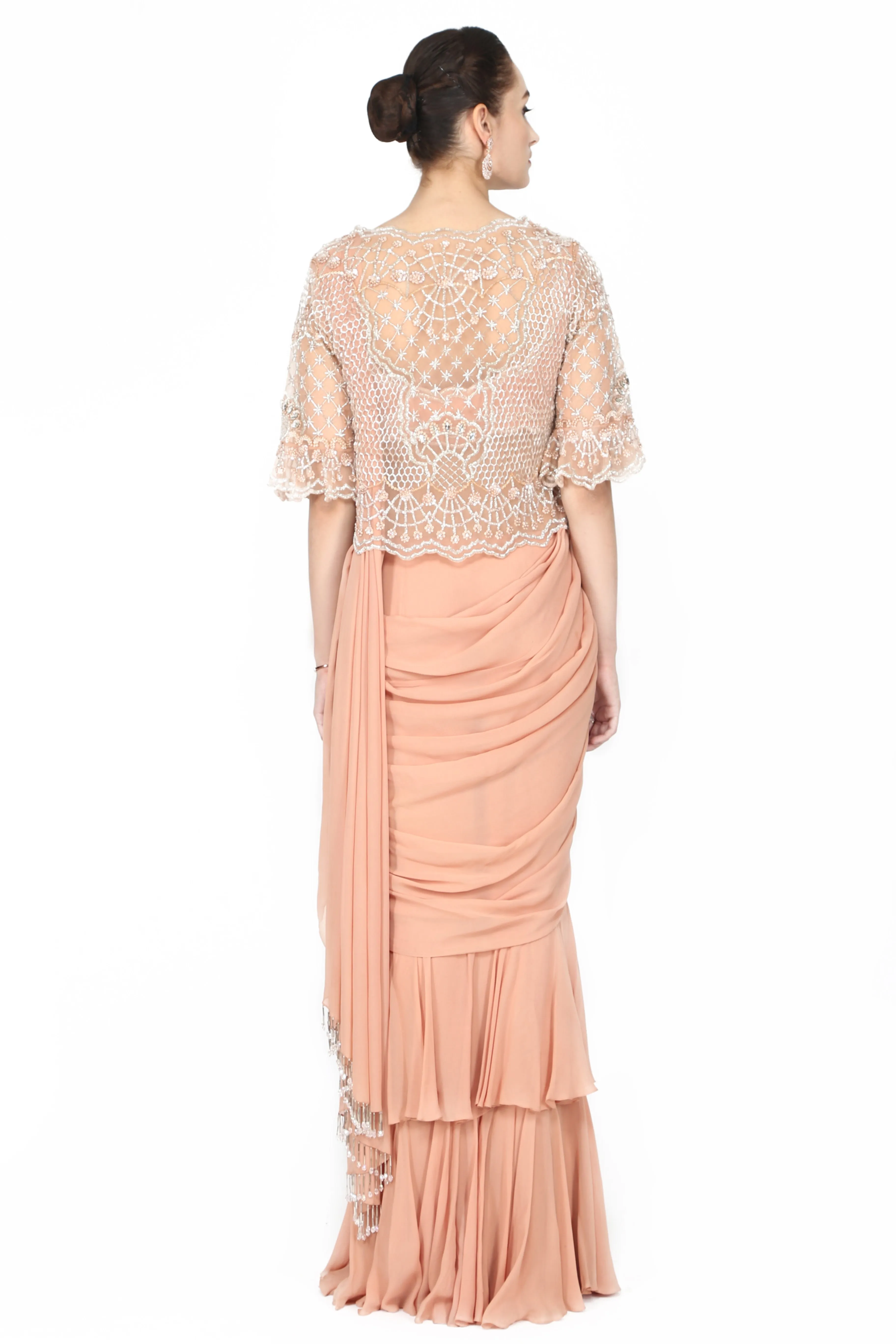 Peach blush cape drape saree