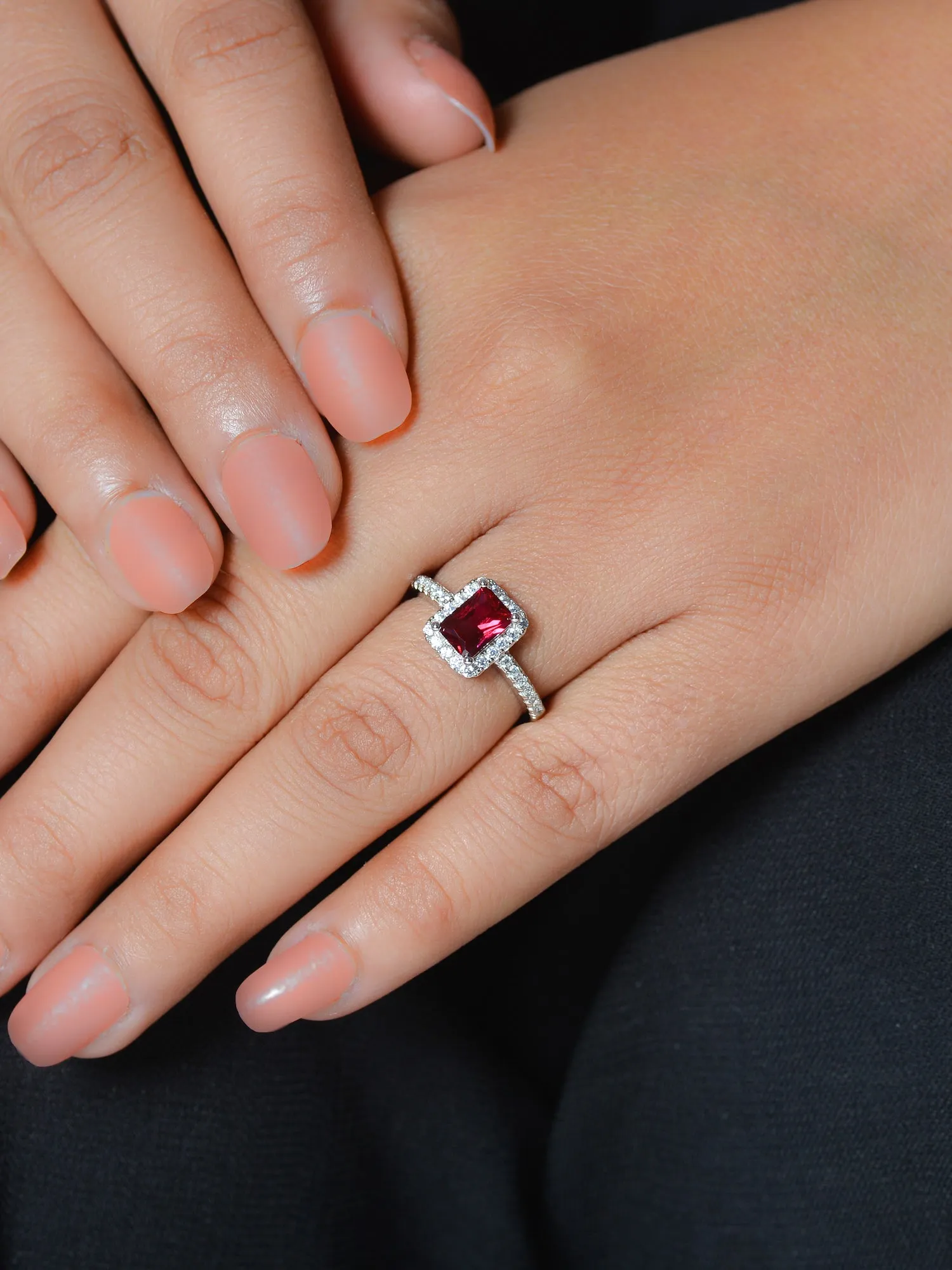 Red Ruby Statement Party Silver Ring