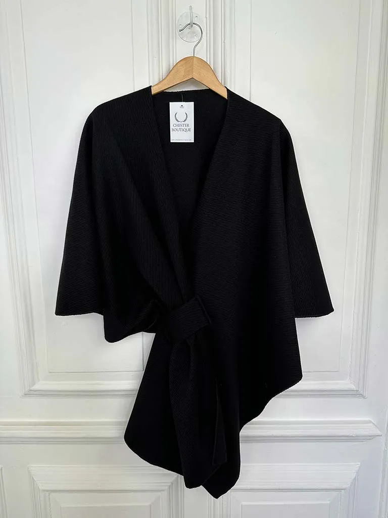 Ribbed Wrap Cape - Black