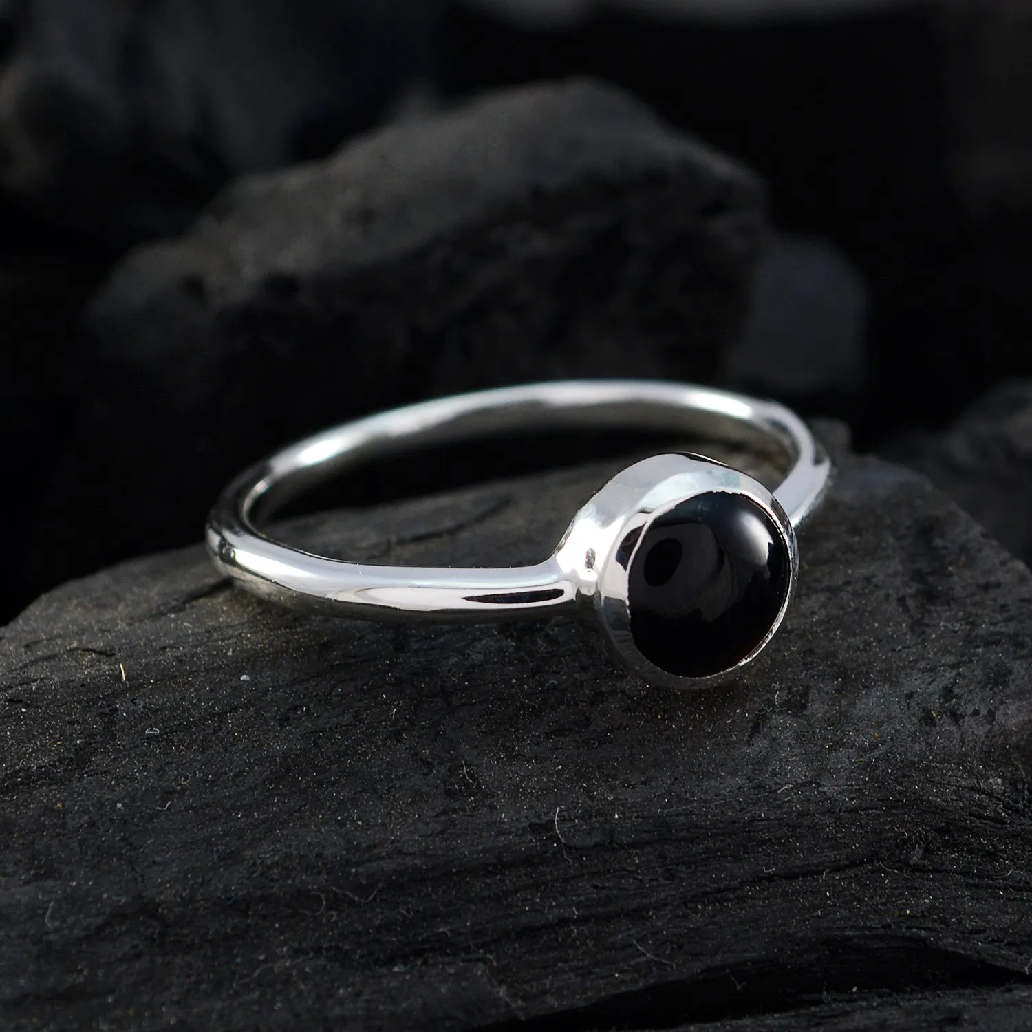 Riyo Bewitching Gem Black Onyx Solid Silver Rings Independence Gift