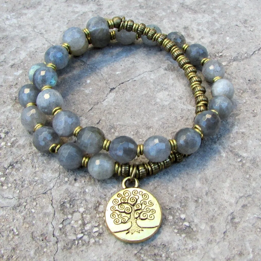 Serendipity, Genuine Labradorite 27 Bead Wrap Mala Bracelet