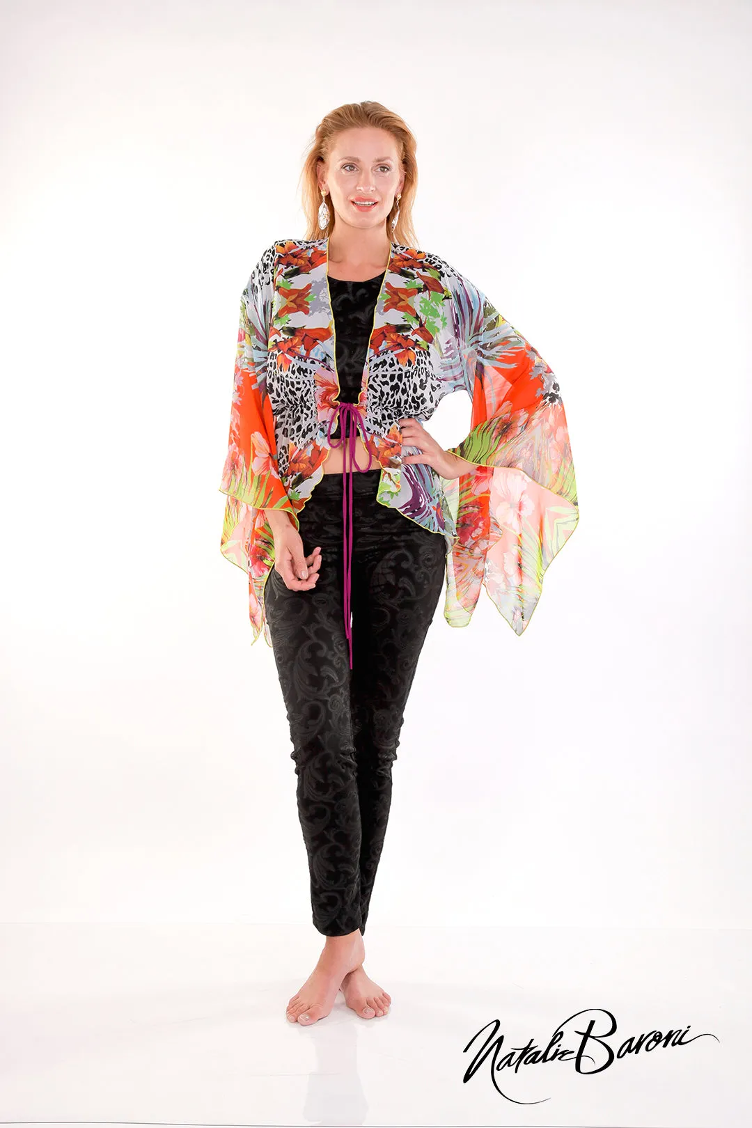 Short Kimono Sleeve Tie-Front Duster - Murano