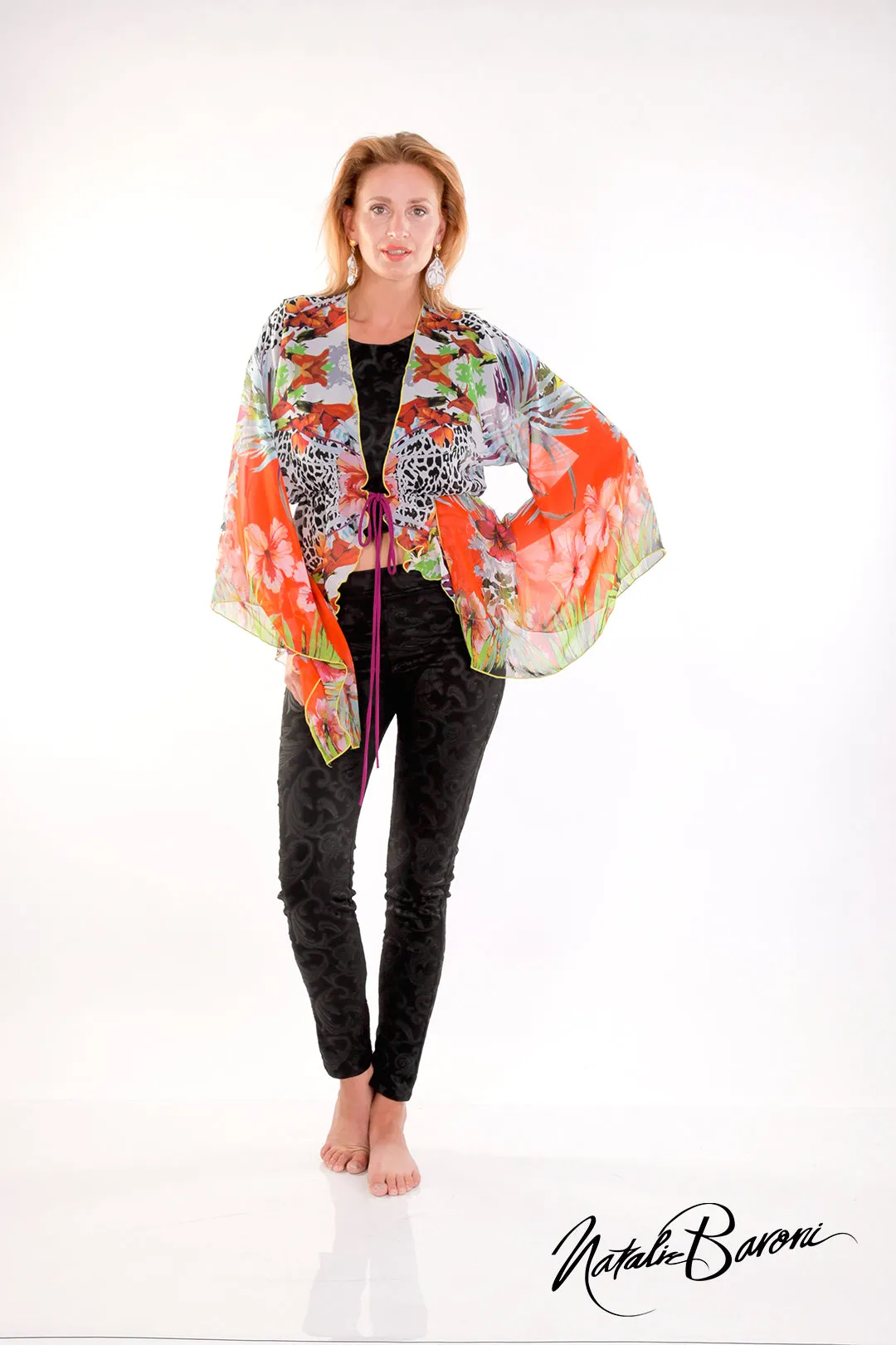 Short Kimono Sleeve Tie-Front Duster - Murano