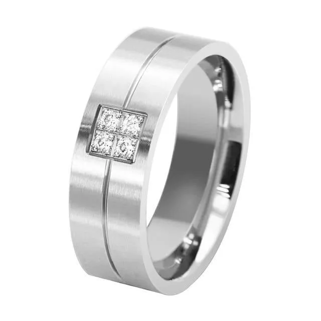 Silver Cubic Zirconia Stainless Steel Wedding Bands Set