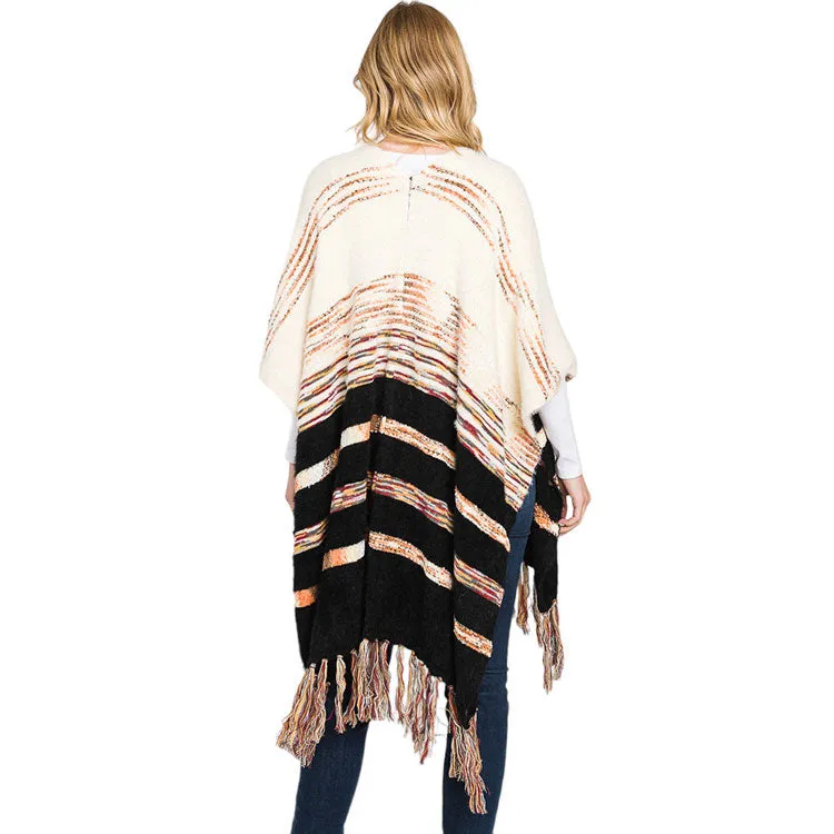 Striped Tassel Fringe Ruana Poncho