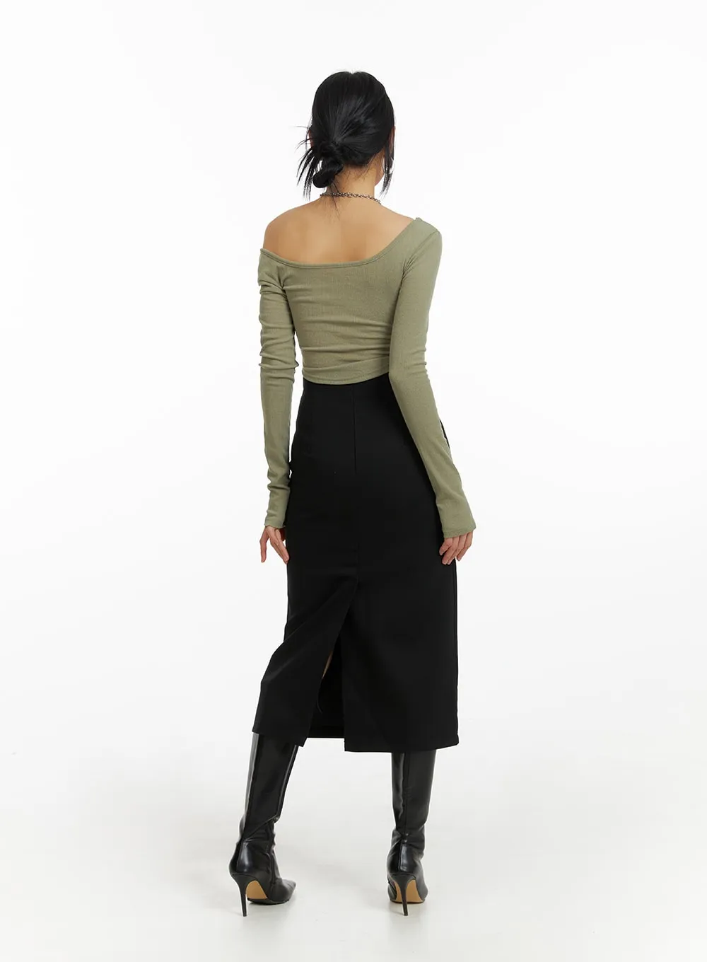 Unbalanced Wrap Cropped Long Sleeve IM414