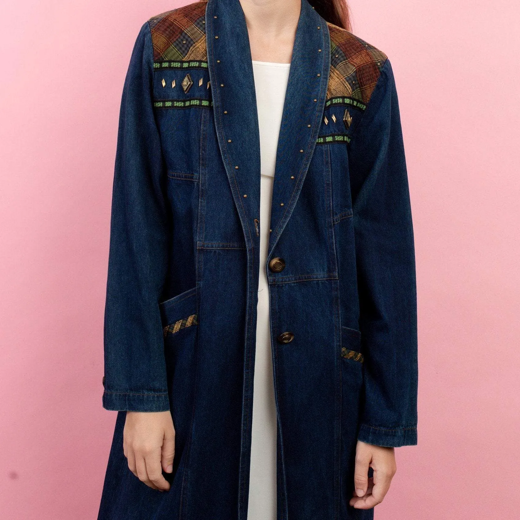 Vintage Dark Wash Blue Denim Western Duster (S/M)