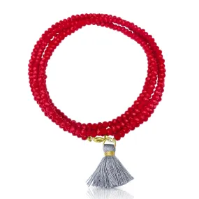 Wanderlust - Red Crystal Wrap Bracelet with a Tassel for Free Spirited Women