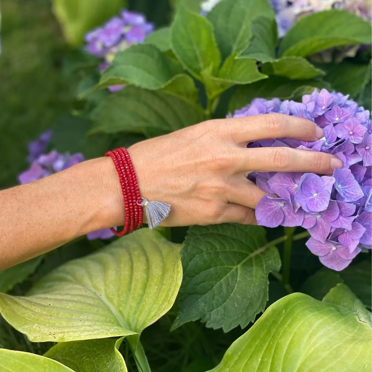 Wanderlust - Red Crystal Wrap Bracelet with a Tassel for Free Spirited Women