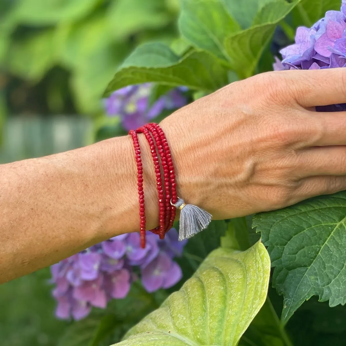 Wanderlust - Red Crystal Wrap Bracelet with a Tassel for Free Spirited Women