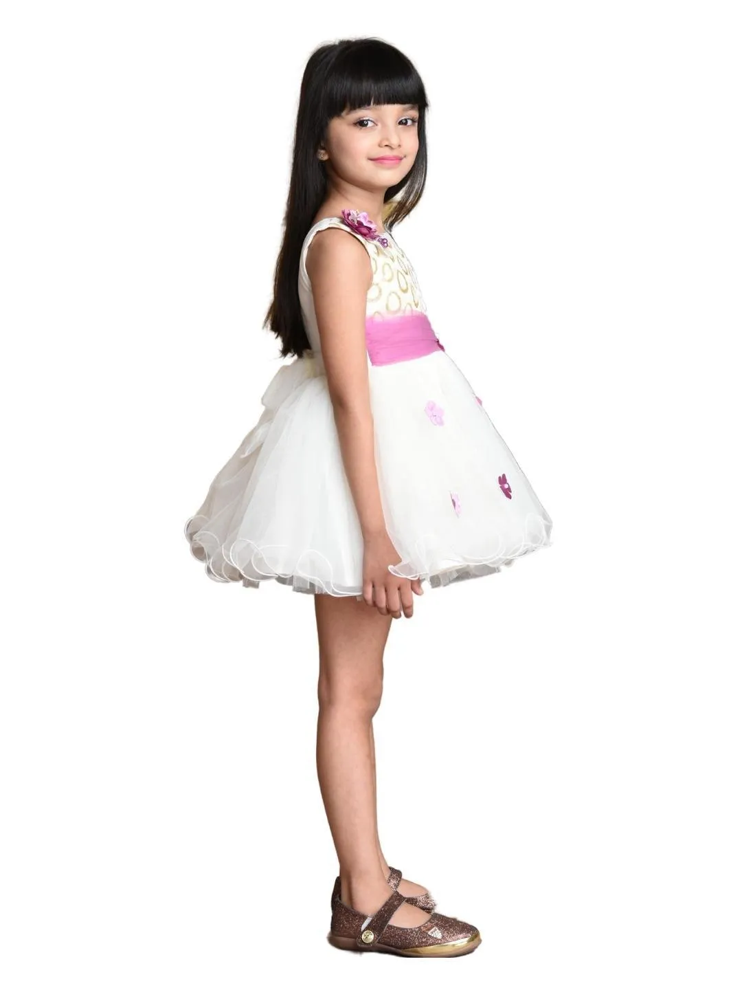 Wine Floral Net Simple Party Wear Frock For Girls